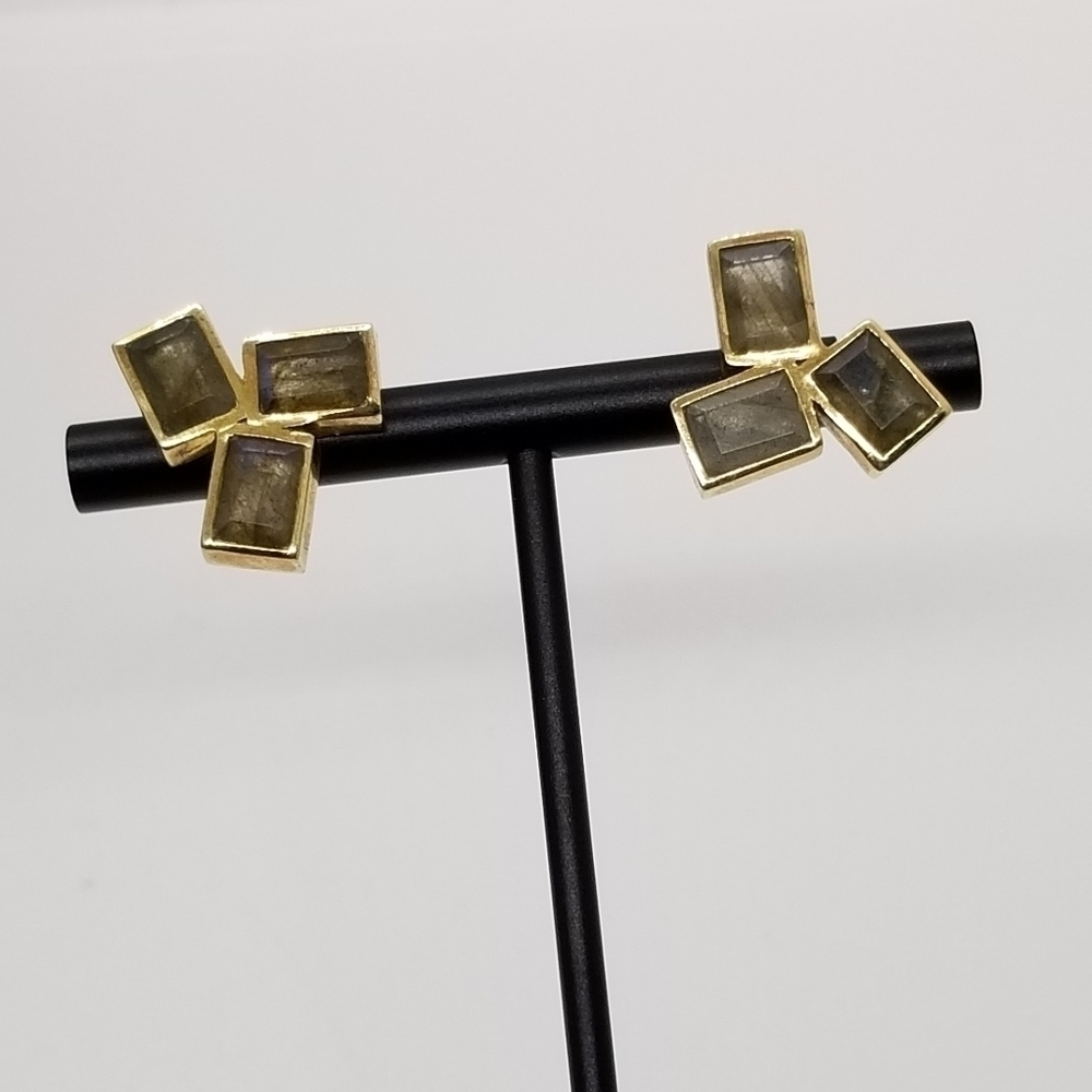 labradorite cluster earrings in sterling silver with gold vermeil